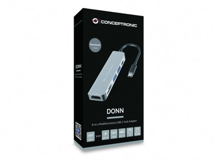 Conceptronic - DONN02G base para portátil y replicador de puertos USB 3.2 Gen 1 (3.1 Gen 1) Type-C Aluminio