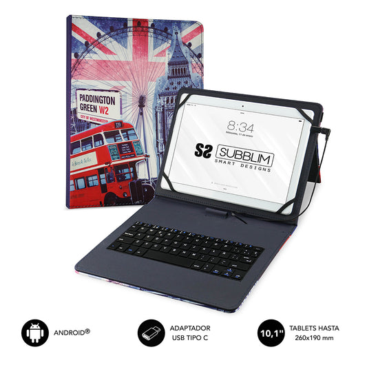 SUBBLIM - Funda con Teclado Micro USB - USB C KEYTAB USB 10 1" England