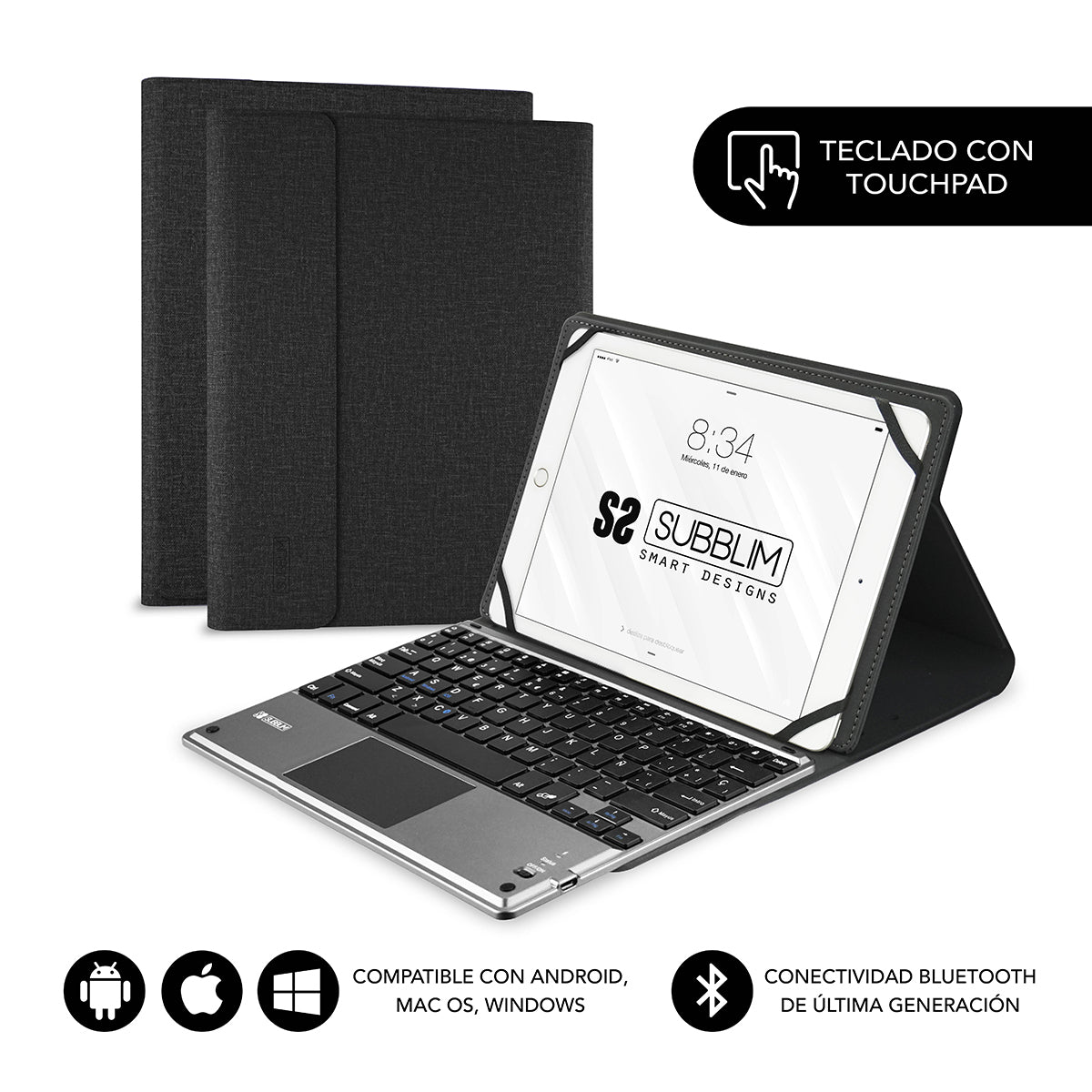 SUBBLIM - Funda con Teclado KEYTAB PRO BLUETOOTH 10 1" TOUCHPAD Black