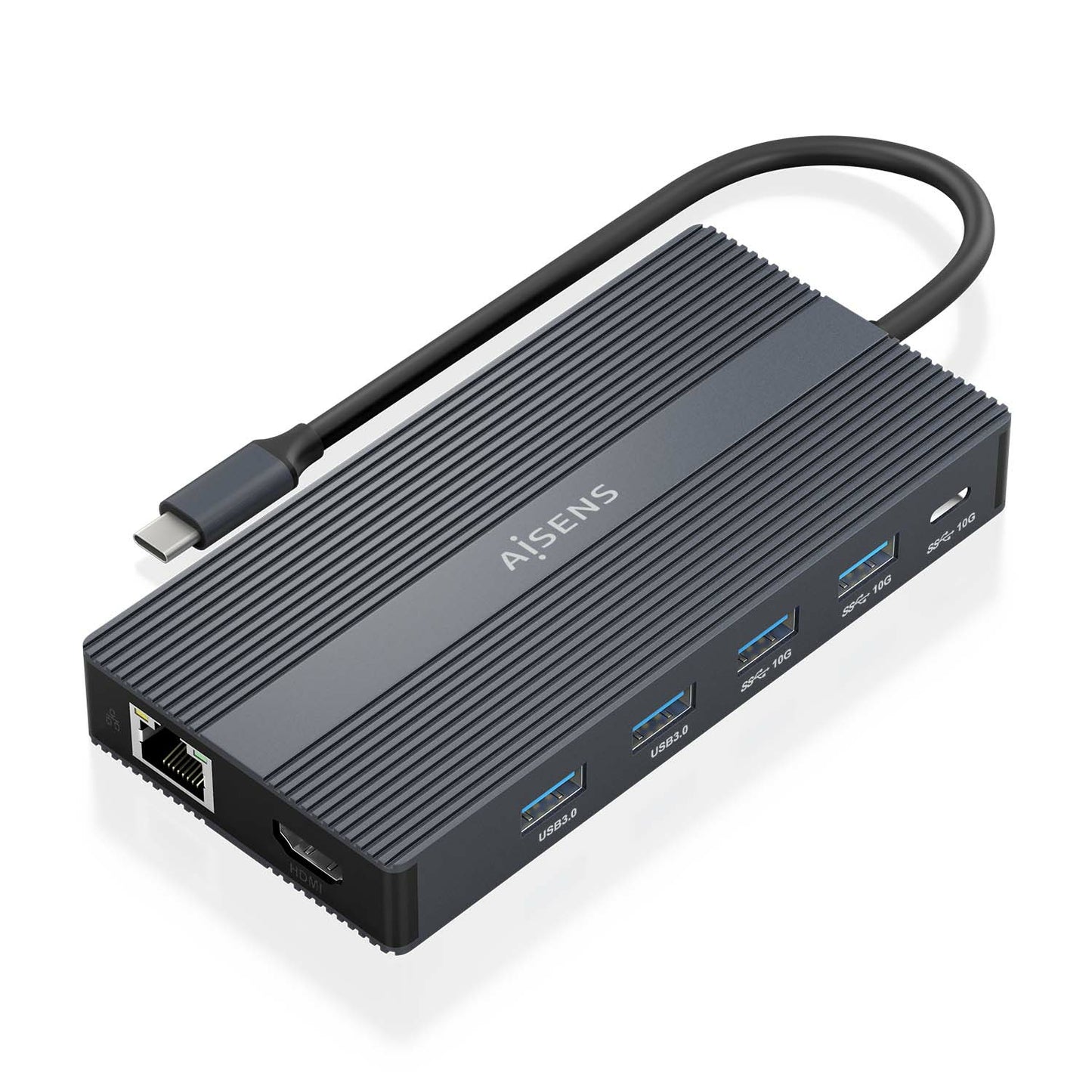 AISENS - USB-C Dock 12 En 1  USB-C a 2xHDMI  1xDisplayport  1xRJ45  4xUSB-A  1xUSB-C  1xUSB-C PD  1xSD  1xMicro SD  Gris  20cm