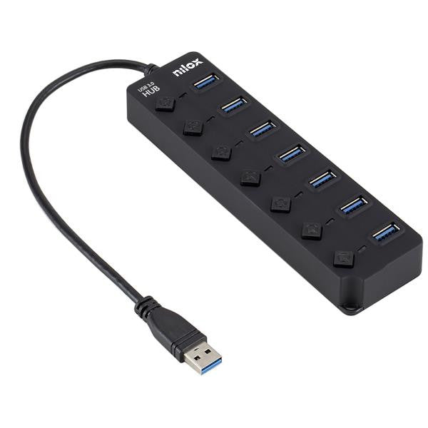 Nilox - NXHUB-06 hub de interfaz USB 3.2 Gen 1 (3.1 Gen 1) Type-A 5000 Mbit/s Negro