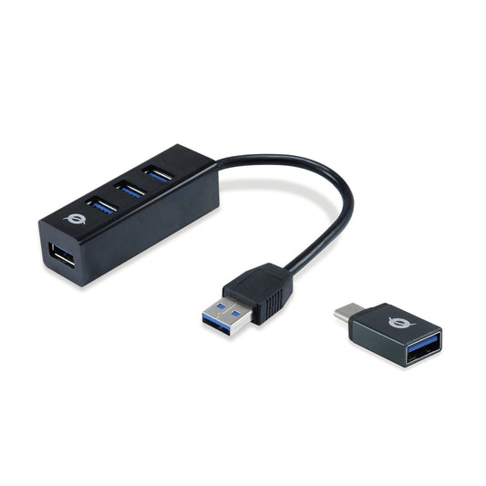 Conceptronic - HUBBIES04B hub de interfaz USB 3.2 Gen 1 (3.1 Gen 1) Type-A 5000 Mbit/s Negro