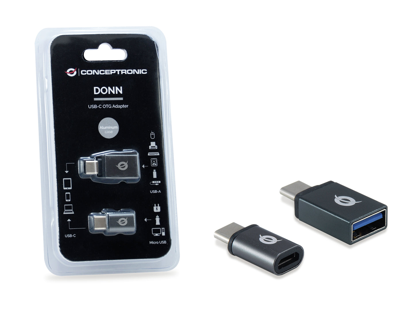 Conceptronic - DONN04G cambiador de género para cable USB 3.1 Gen 1 Type-C  USB 2.0 Type-C USB 3.1 Gen 1 Type-A  USB 2.0 Micro Negro