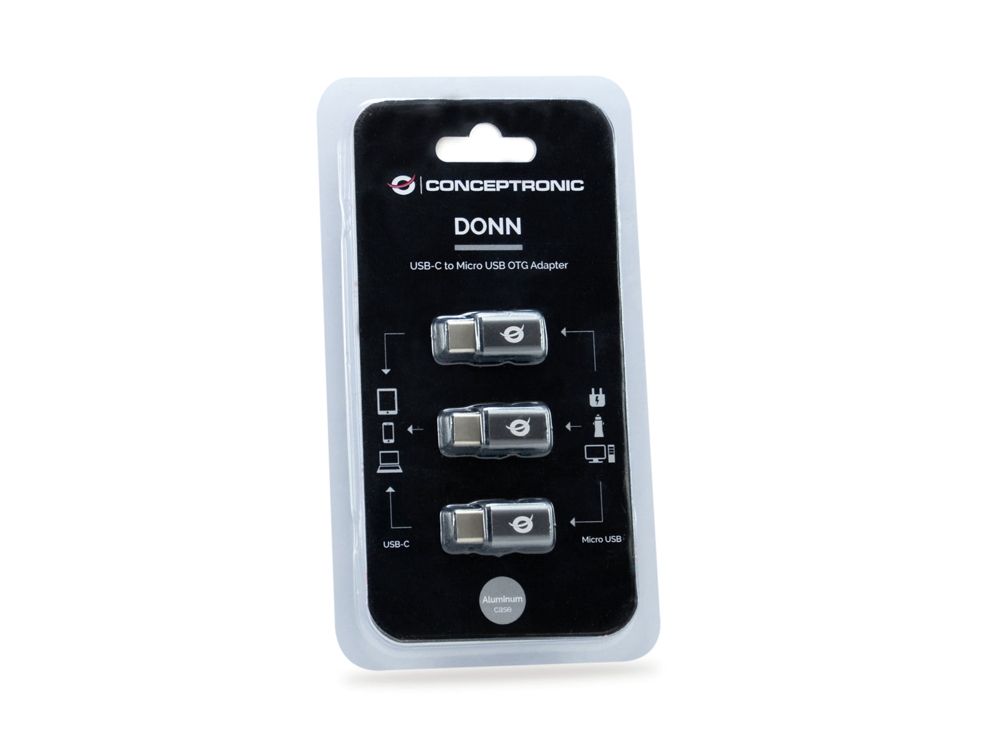 Conceptronic - DONN05G cambiador de género para cable USB 2.0 Type-C USB 2.0 Micro Negro