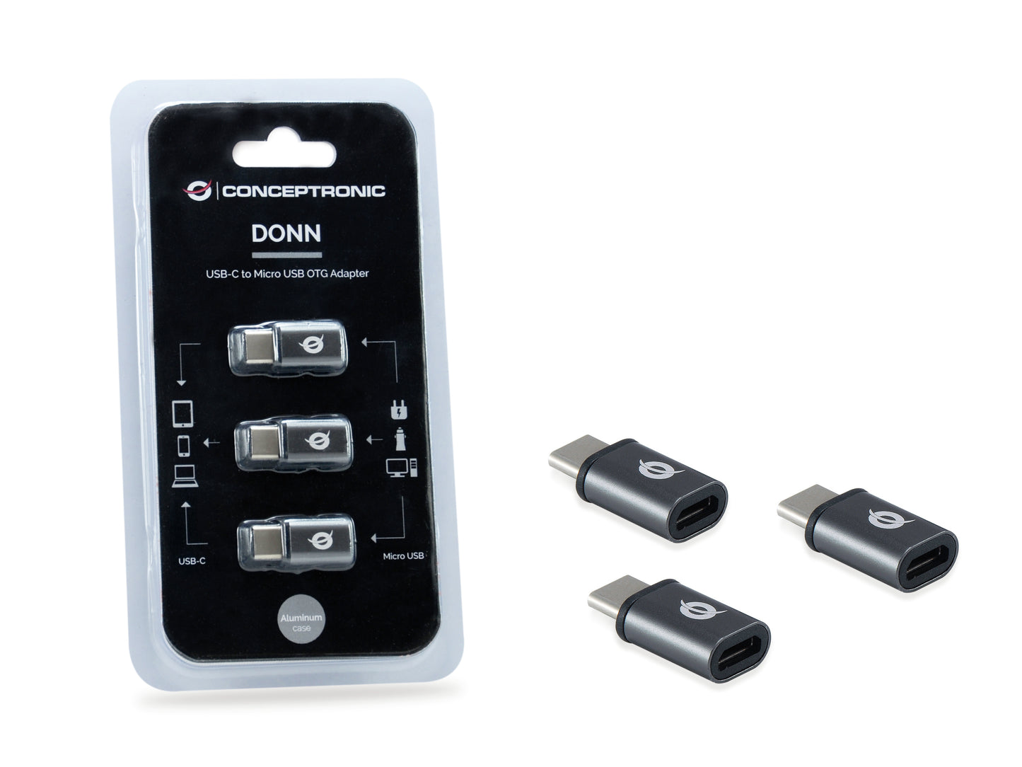 Conceptronic - DONN05G cambiador de género para cable USB 2.0 Type-C USB 2.0 Micro Negro