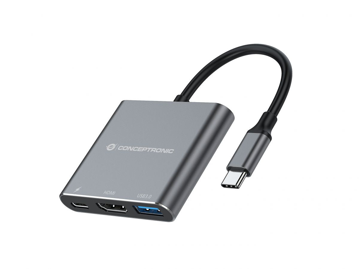 Conceptronic - DONN18G base para portátil y replicador de puertos Alámbrico USB 3.2 Gen 1 (3.1 Gen 1) Type-C Gris