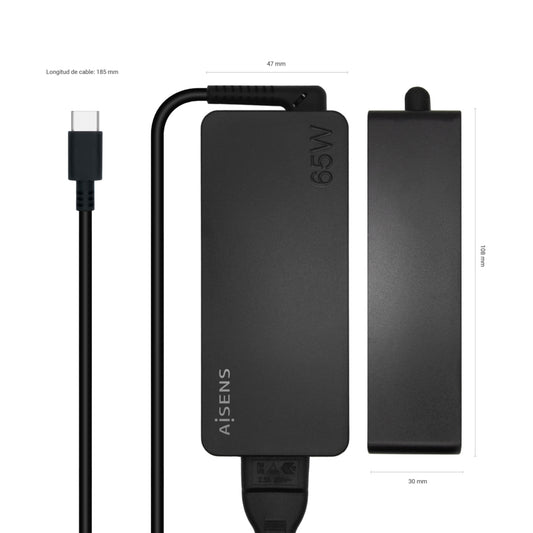 AISENS - Cargador 65W PD3.0 1XUSB-C 1.8M  Negro