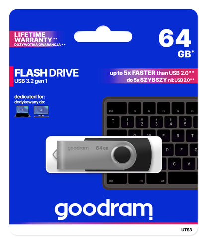 Goodram - UTS3 unidad flash USB 64 GB USB tipo A 3.2 Gen 1 (3.1 Gen 1) Negro