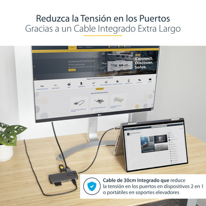 StarTech.com - Adaptador Multipuertos USB C de Vídeo 4K a 60Hz  con Hub de 3 Puertos USB-A de 5Gbps  Entrega de Alimentación USB de 100W  Red Ethernet  SD/microSD  Cable de 30cm