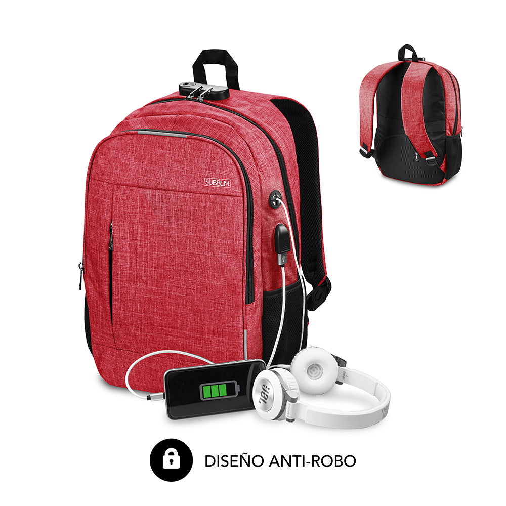 SUBBLIM - Mochila para Portátil Urban Lock Backpack 16" Red