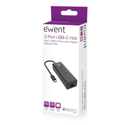 Ewent - EW1141 base para portátil y replicador de puertos USB 3.2 Gen 1 (3.1 Gen 1) Type-C Negro