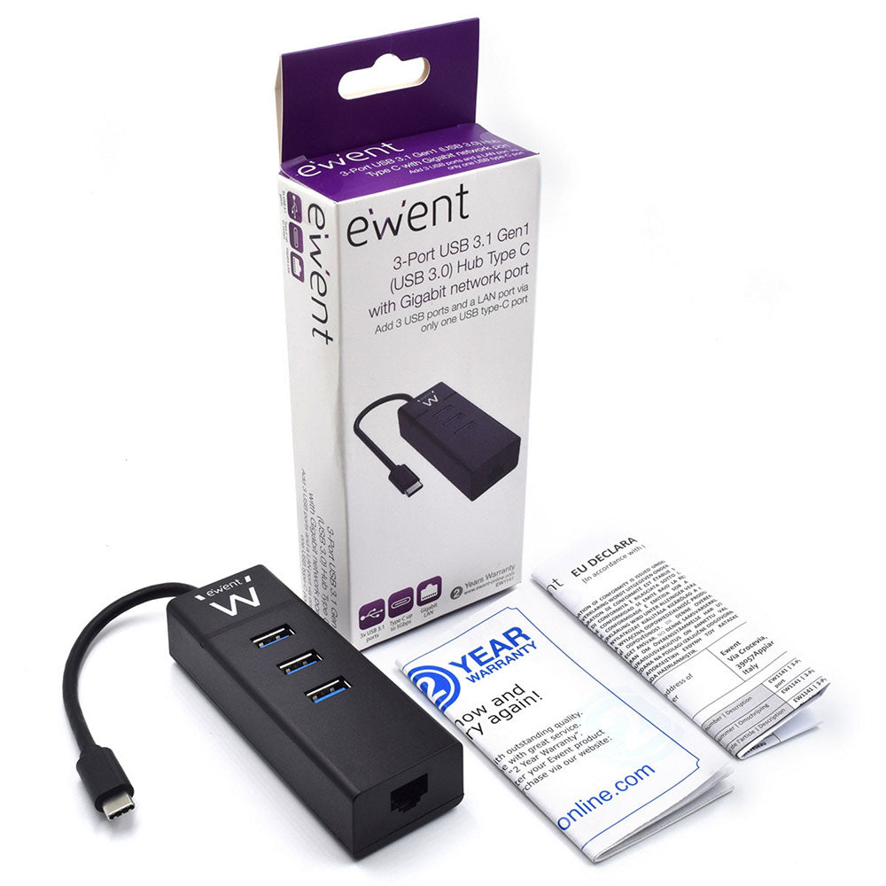 Ewent - EW1141 base para portátil y replicador de puertos USB 3.2 Gen 1 (3.1 Gen 1) Type-C Negro