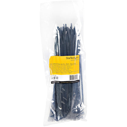 StarTech.com - Bridas de 25cm para cables - 4 mm de ancho  68 mm de diámetro  soportan 22 kg de tensión  de nylon  cierre automático y punta curva  94V-2/UL  paquete de 100 - negras