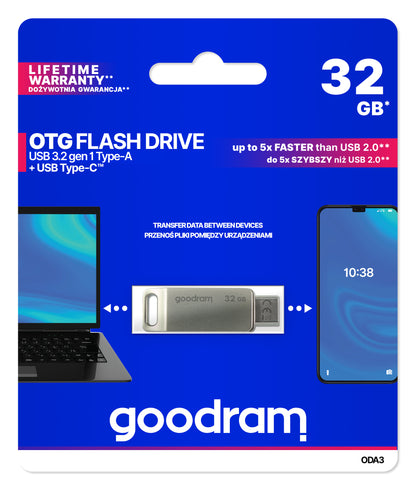 Goodram - ODA3 unidad flash USB 32 GB USB Type-A / USB Type-C 3.2 Gen 1 (3.1 Gen 1) Plata