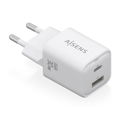 AISENS - Cargador Gan 30W  1xUSB-C PD3.0 QC4.0  1xUSB-A QC3.0  Blanco