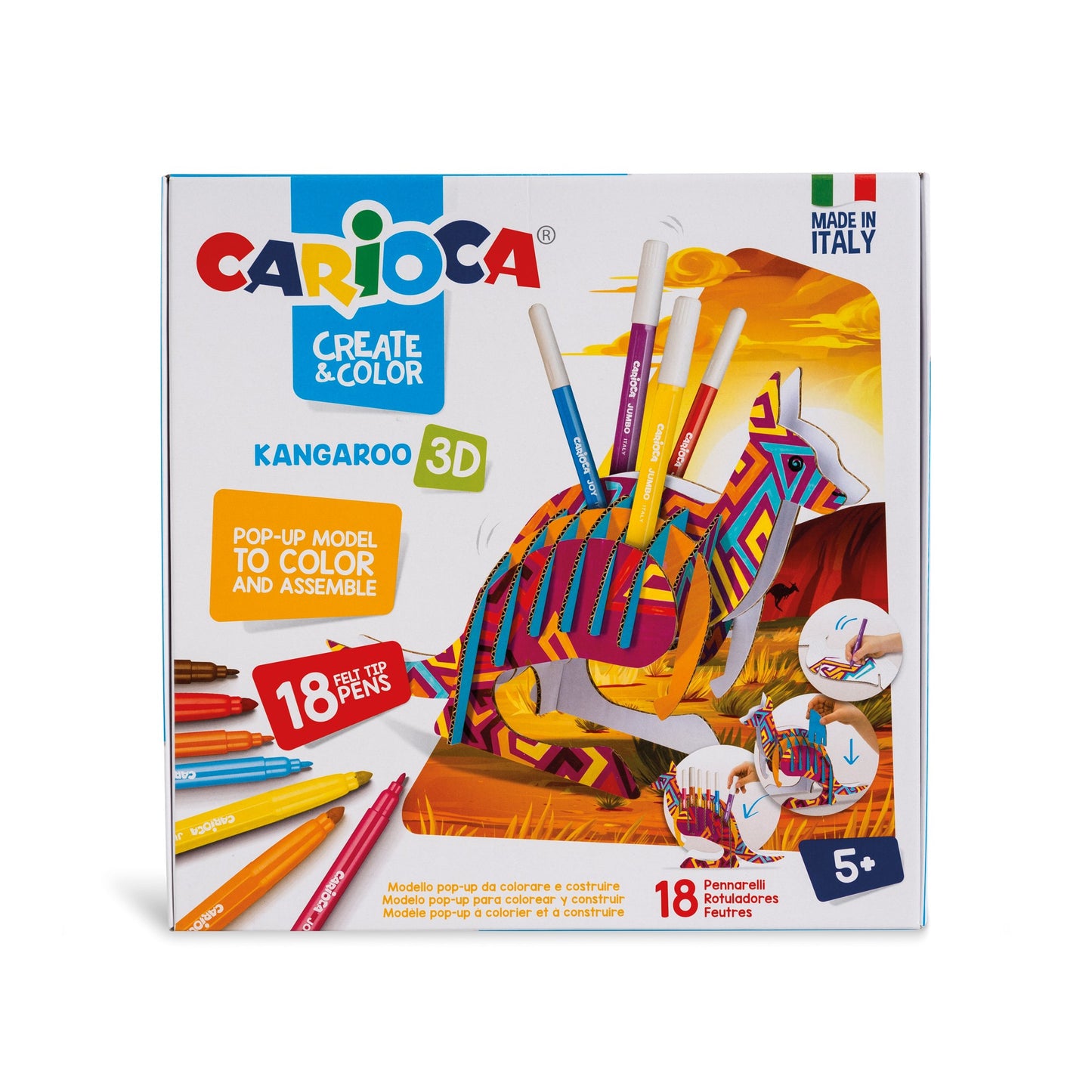 Carioca - Pop-Up Kangaroo Juego para colorear en 3D