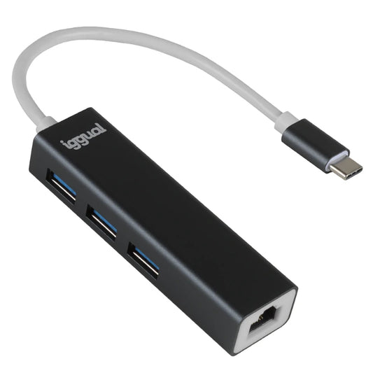 iggual - Hub tipo C 3 puertos USB 3.0 + RJ45 Gigabit