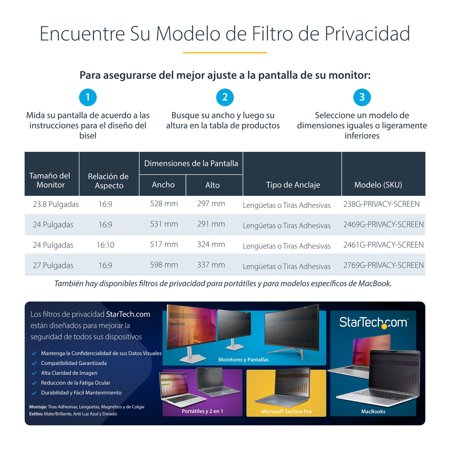 StarTech.com - Filtro de Privacidad Dorado de 23.8in para Monitor de 16:9 - Filtro Reversible - Filtro de Pantalla Brillante Removible para Ordenador - Protector de Pantalla - +/- 30 Deg.