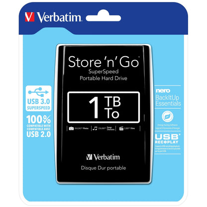 Verbatim - Disco Duro Portátil Store 'n' Go USB 3.0 de 1 TB en color Negro