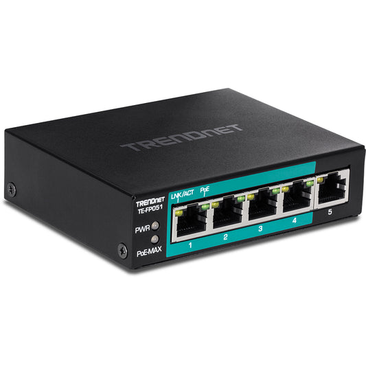 Trendnet - TE-FP051 switch No administrado Fast Ethernet (10/100) Energía sobre Ethernet (PoE) Negro