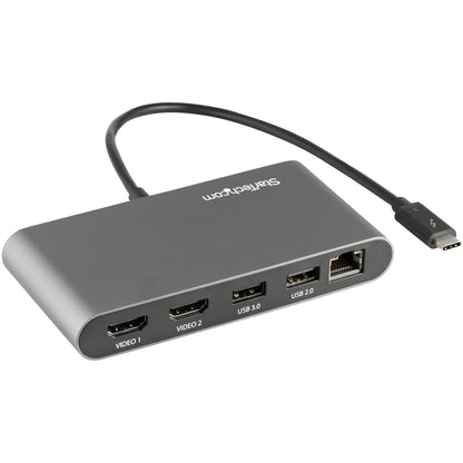 StarTech.com - Mini Dock Thunderbolt 3 - Docking Station Portátil para 2 Monitores con HDMI 4K de 60Hz  2x Hub USB-A (3.0/2.0)  GbE - Cable de 28cm - Adaptador Multipuerto TB3 - Mac/Windows