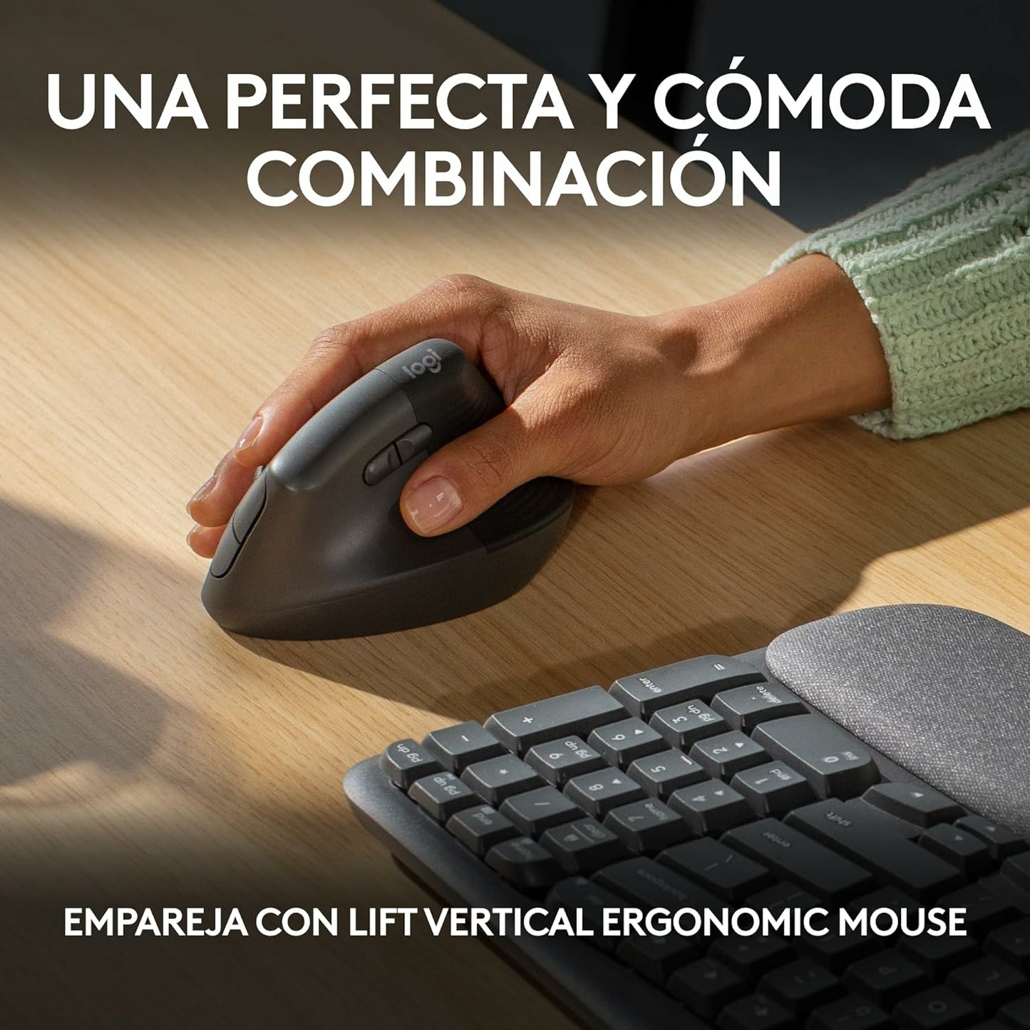 Logitech - Wave Keys  teclado ergonómico inalámbrico con reposamanos acolchado  escritura cómoda y natural  Easy-Switch  Bluetooth  Logi Bolt  multisistema operativo  Windows/Mac QWERTY Español  Grafito