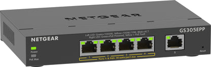 NETGEAR - 5-Port Gigabit Ethernet High-Power PoE+ Plus Switch (GS305EPP) Gestionado L2/L3 Gigabit Ethernet (10/100/1000) Energía sobre Ethernet (PoE) Negro