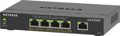 NETGEAR - 5-Port Gigabit Ethernet PoE+ Plus Switch (GS305EP) Gestionado L2/L3 Gigabit Ethernet (10/100/1000) Energía sobre Ethernet (PoE) Negro