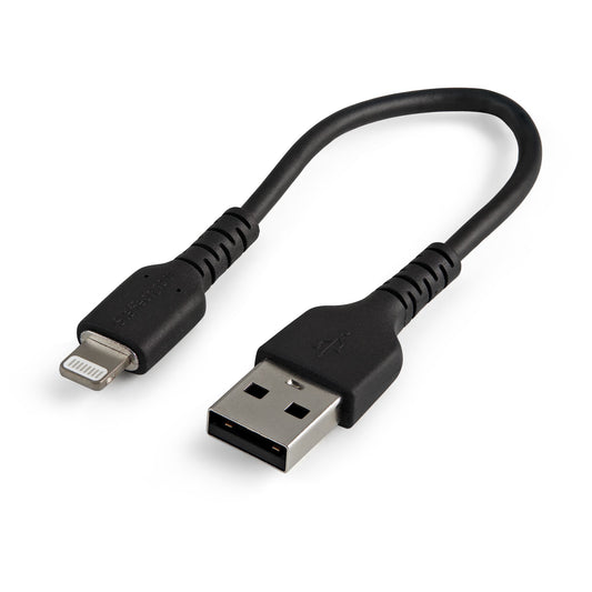 StarTech.com - Cable Resistente USB-A a Lightning de 15 cm Negro - Cable de Sincronización y Carga USB Tipo A a Lightning con Fibra de Aramida Resistente - Certificado MFi de Apple - para iPad/iPhone 12