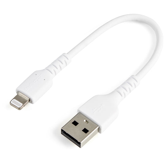 StarTech.com - Cable Resistente USB-A a Lightning de 15 cm Blanco - Cable de Sincronización y Carga USB Tipo A a Lightning con Fibra de Aramida Resistente - Certificado MFi de Apple - para iPad/iPhone 12