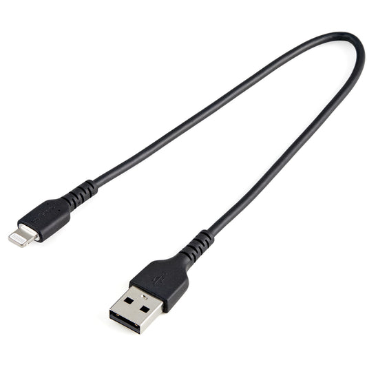 StarTech.com - Cable Resistente USB-A a Lightning de 30 cm Negro - Cable de Sincronización y Carga USB Tipo A a Lightning con Fibra de Aramida Resistente - Certificado MFi de Apple - para iPad/iPhone 12