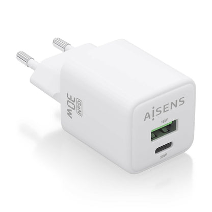 AISENS - Cargador Gan 30W  1xUSB-C PD3.0 QC4.0  1xUSB-A QC3.0  Blanco