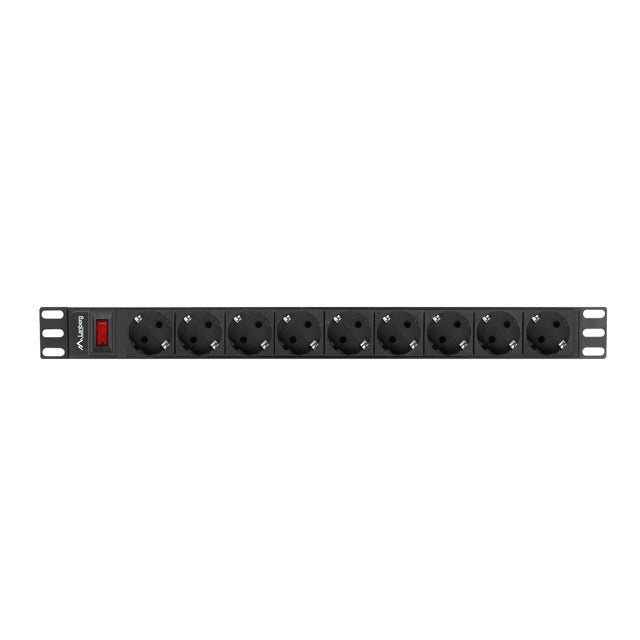 Lanberg - PDU-09F-0300-BK unidad de distribución de energía (PDU) 9 salidas AC 1U Negro  Gris