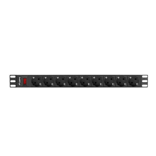 Lanberg - PDU-09F-0300-BK unidad de distribución de energía (PDU) 9 salidas AC 1U Negro  Gris