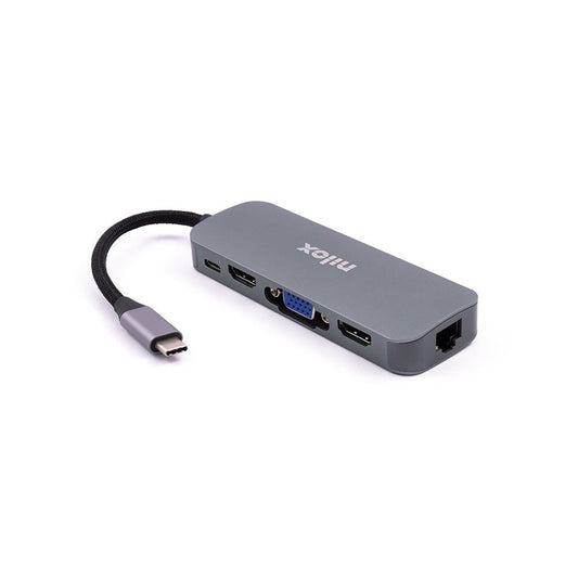 Nilox - Docking Station Type-C: 3xUSB 3.0  2xHDMI  VGA  USB-C  RJ45