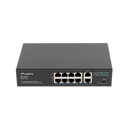 Lanberg - RSFE-8P-2GE-120 switch No administrado Gigabit Ethernet (10/100/1000) Energía sobre Ethernet (PoE) 1U Negro