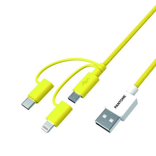 Pantone - PT-USB003Y1 cable USB 1 2 m USB A USB C/Micro USB A/Lightning Amarillo