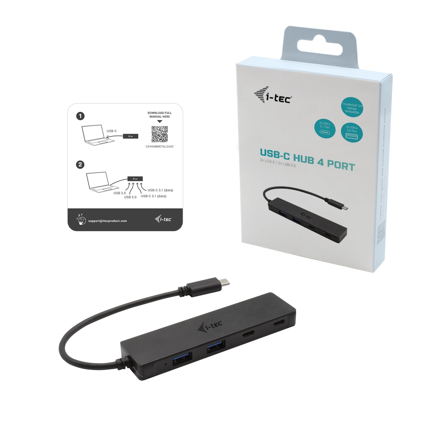 i-tec - Metal USB-C HUB 2x USB 3.0 + 2x USB-C