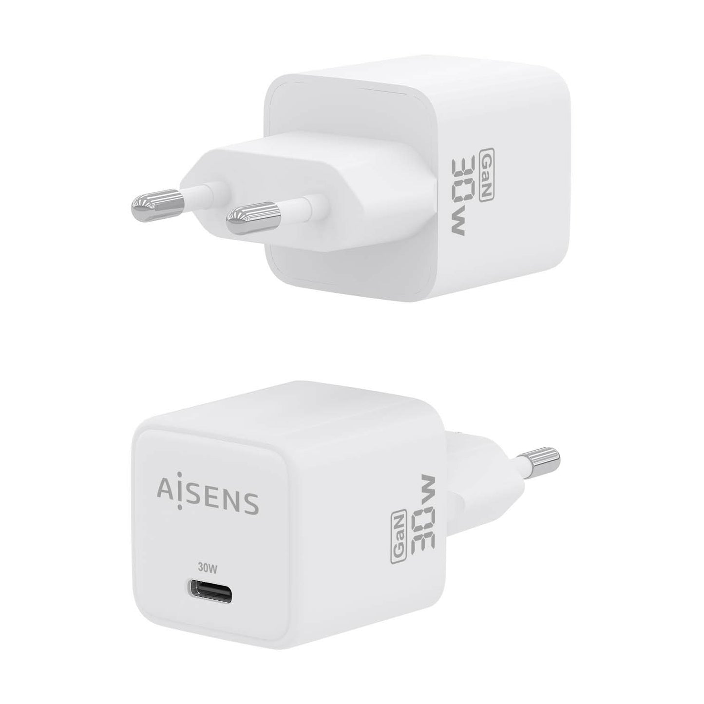 AISENS - Cargador Gan 30W  1xUSB-C PD3.0 QD4.0  Blanco