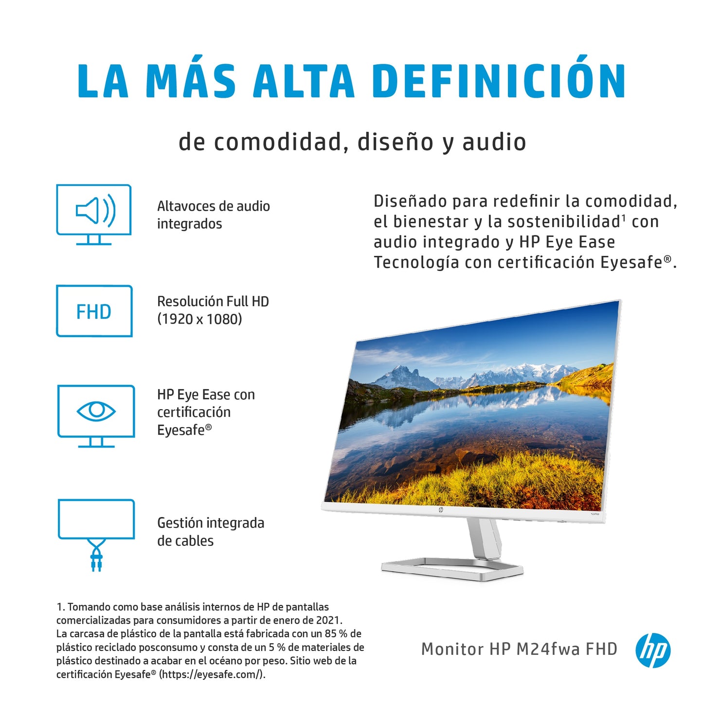 HP - M24fwa pantalla para PC 60 5 cm (23.8") 1920 x 1080 Pixeles Full HD LCD Plata  Blanco