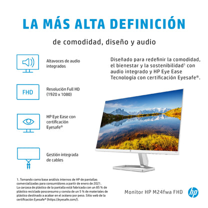 HP - M24fwa pantalla para PC 60 5 cm (23.8") 1920 x 1080 Pixeles Full HD LCD Plata  Blanco