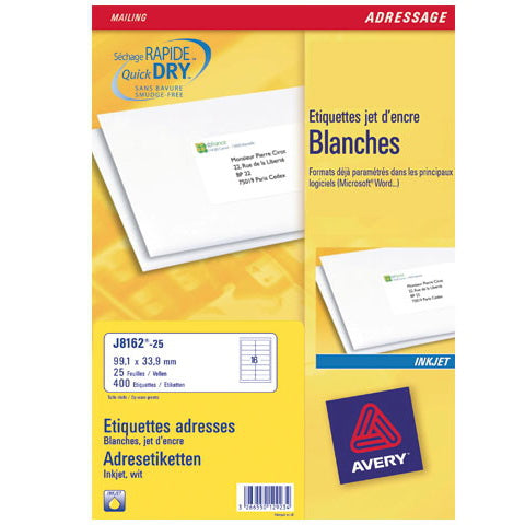 Avery - J8162-25 etiqueta para dirección Blanco