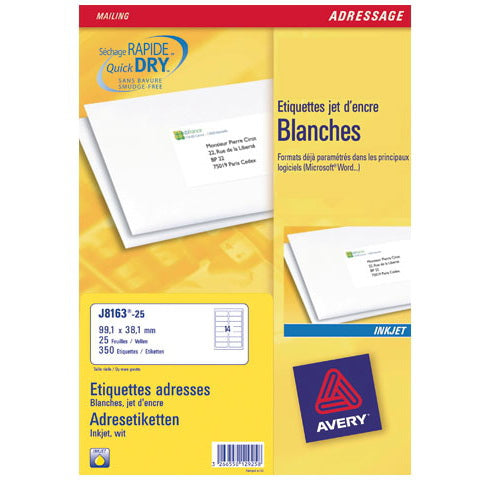 Avery - J8163-25 etiqueta para dirección Blanco