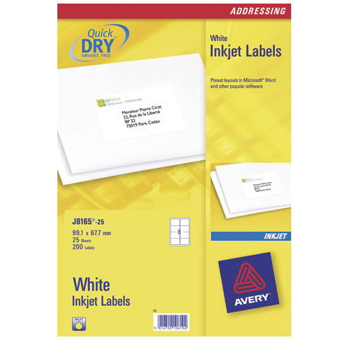 Avery - J8165-25 etiqueta para dirección Blanco