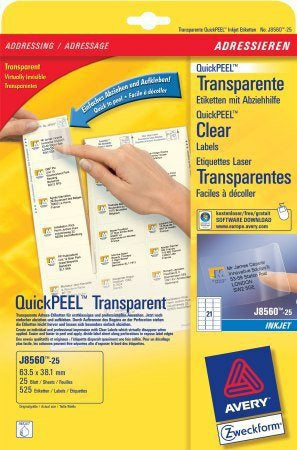 Avery - J8560-25 etiqueta de impresora Transparente