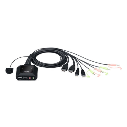 ATEN - Switch KVM USB 4K HDMI de 2 puertos con cable con selector de puerto remoto