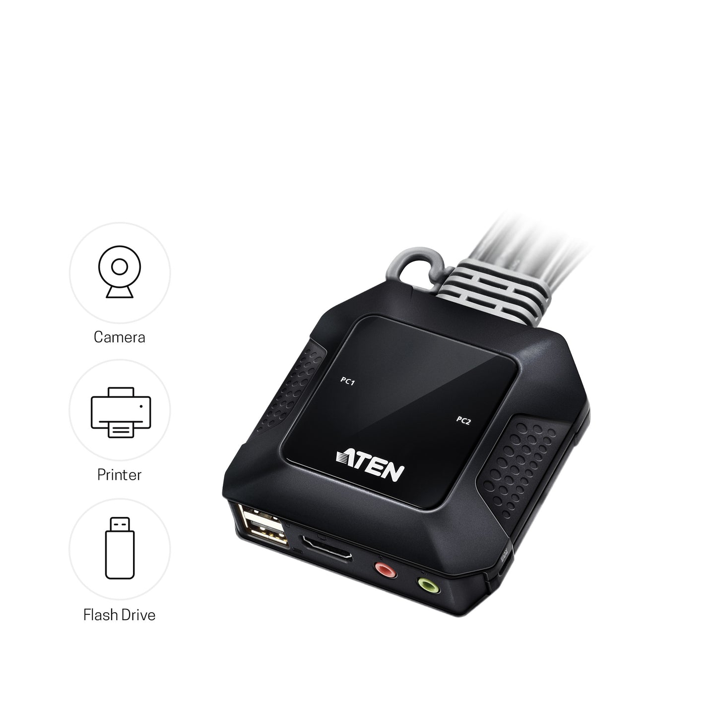 ATEN - Switch KVM USB 4K HDMI de 2 puertos con cable con selector de puerto remoto