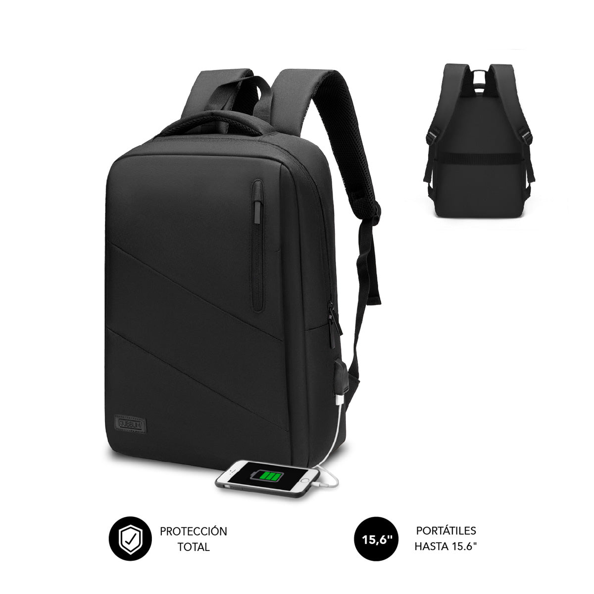 SUBBLIM - City Backpack Mochila para portátil 15.6"  Poliéster Oxford  Negra