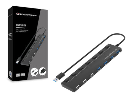 Conceptronic - HUBBIES09BP hub de interfaz USB 3.2 Gen 1 (3.1 Gen 1) Type-A 5000 Mbit/s Negro