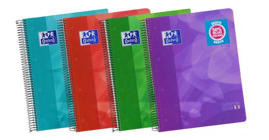 Oxford - Lagoon EuropeanBook 5 cuaderno y block A4+ 120 hojas Colores surtidos 100430278 Pack 5 Unid